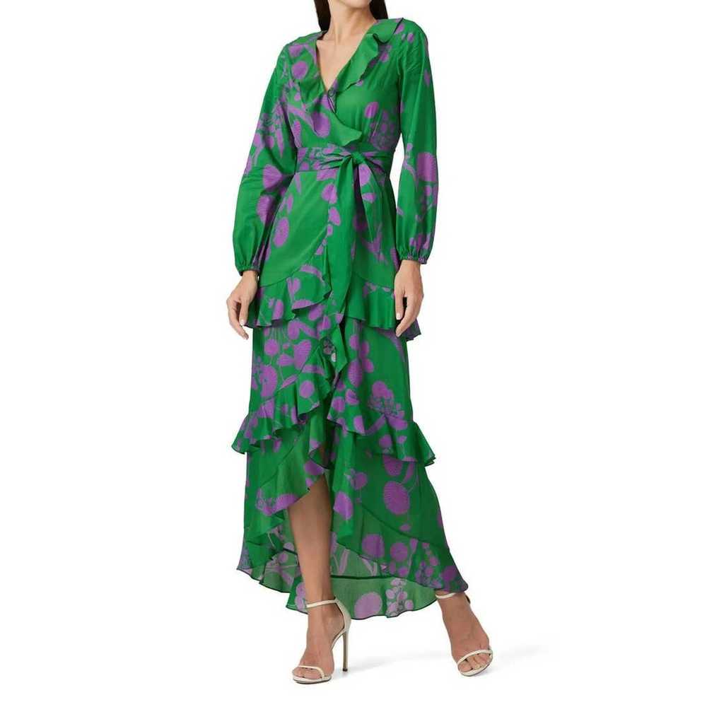 Cynthia Rowley Lanai Ruffle Maxi Dress XS Green P… - image 1