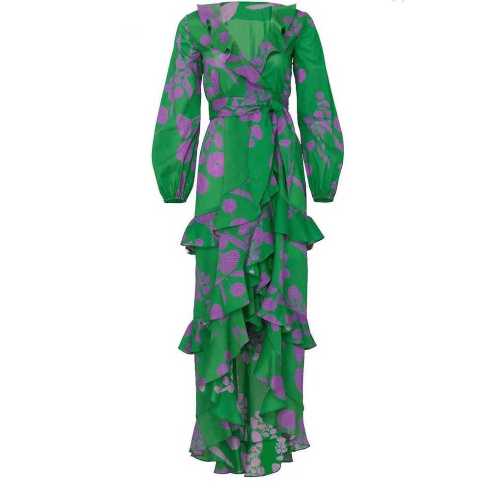 Cynthia Rowley Lanai Ruffle Maxi Dress XS Green P… - image 3
