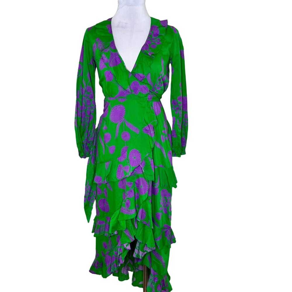 Cynthia Rowley Lanai Ruffle Maxi Dress XS Green P… - image 4