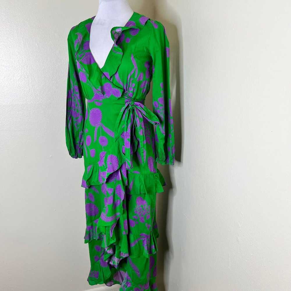 Cynthia Rowley Lanai Ruffle Maxi Dress XS Green P… - image 6