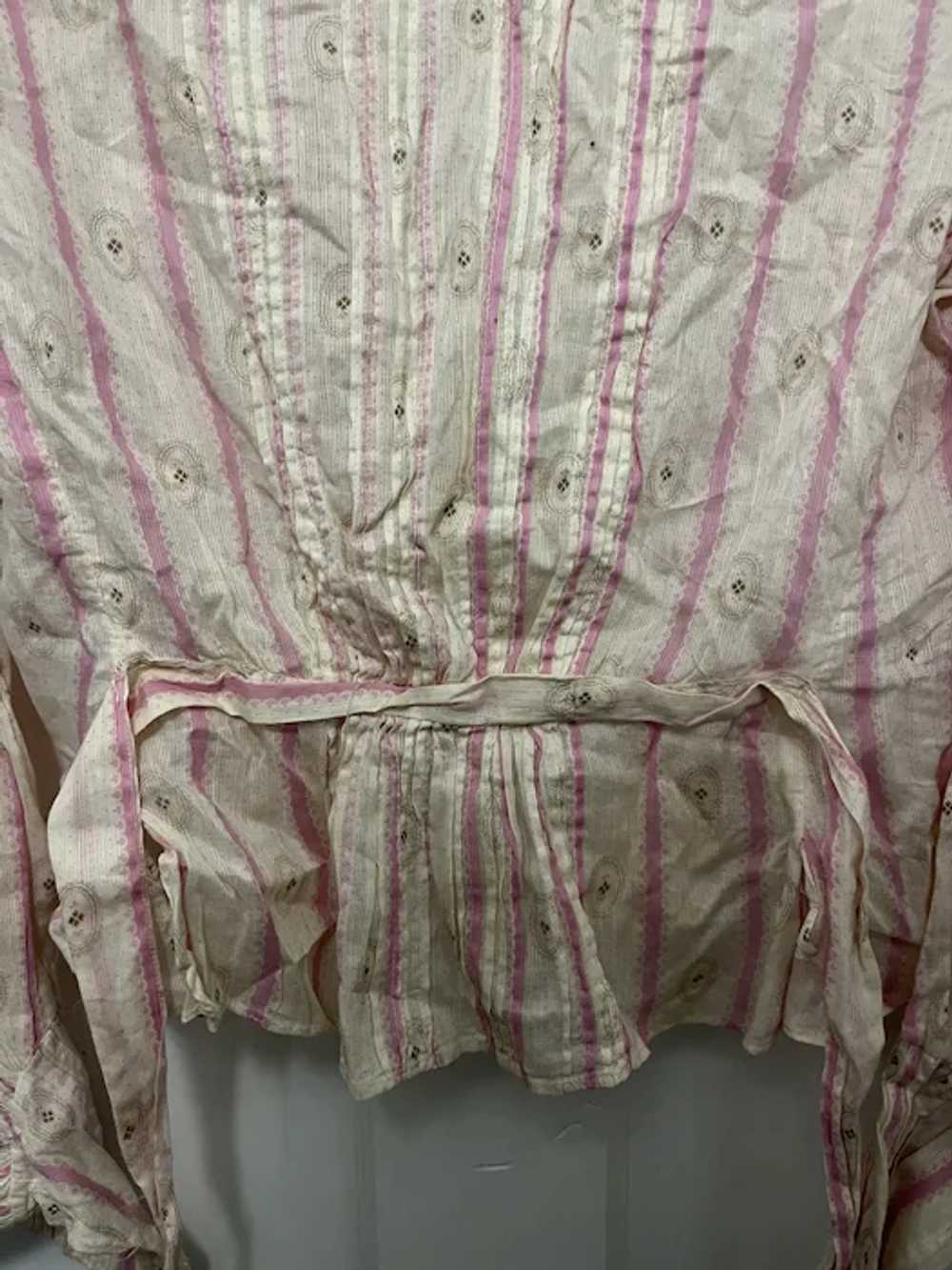 Antique Ladies Victorian Top Blouse Silk W/ Strip… - image 11