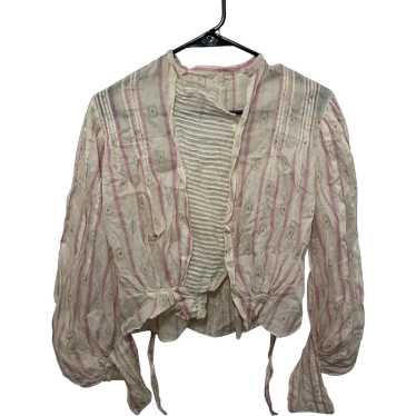 Antique Ladies Victorian Top Blouse Silk W/ Strip… - image 1