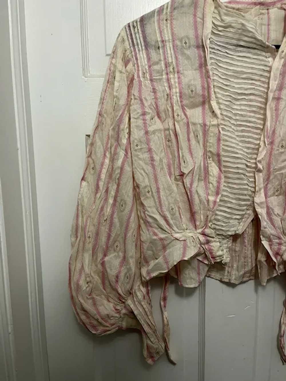 Antique Ladies Victorian Top Blouse Silk W/ Strip… - image 5