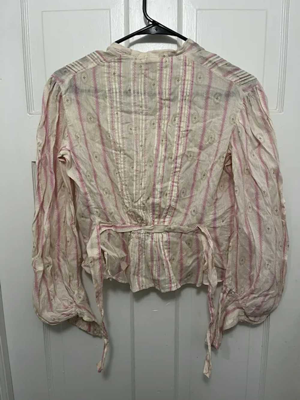 Antique Ladies Victorian Top Blouse Silk W/ Strip… - image 6