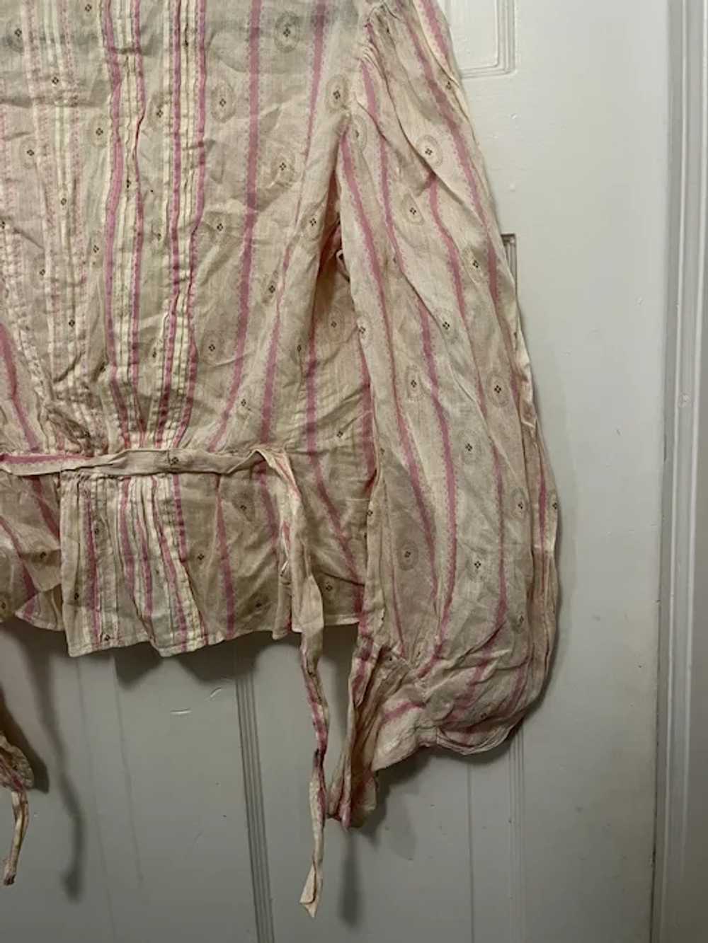 Antique Ladies Victorian Top Blouse Silk W/ Strip… - image 7