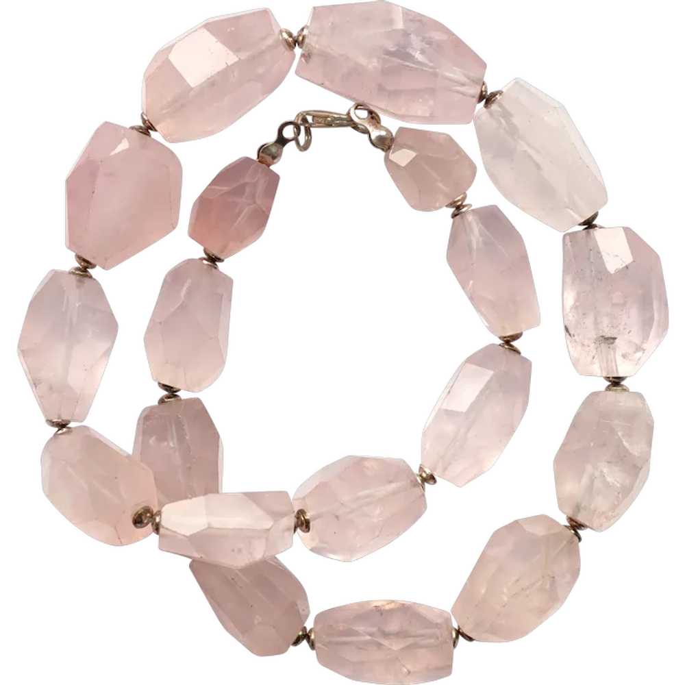 Large Vintage Art Deco Rose Quartz Crystal Neckla… - image 1