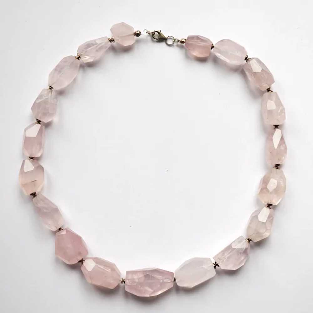 Large Vintage Art Deco Rose Quartz Crystal Neckla… - image 2