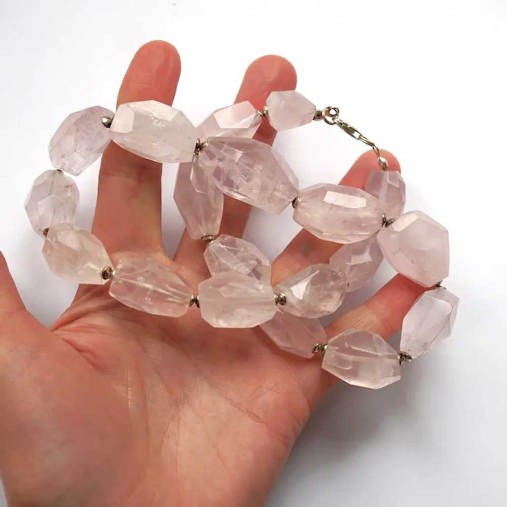 Large Vintage Art Deco Rose Quartz Crystal Neckla… - image 3