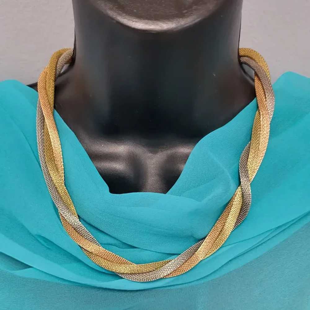 Tri-Tone Hollow Woven Metal Mesh Necklace and Bra… - image 4