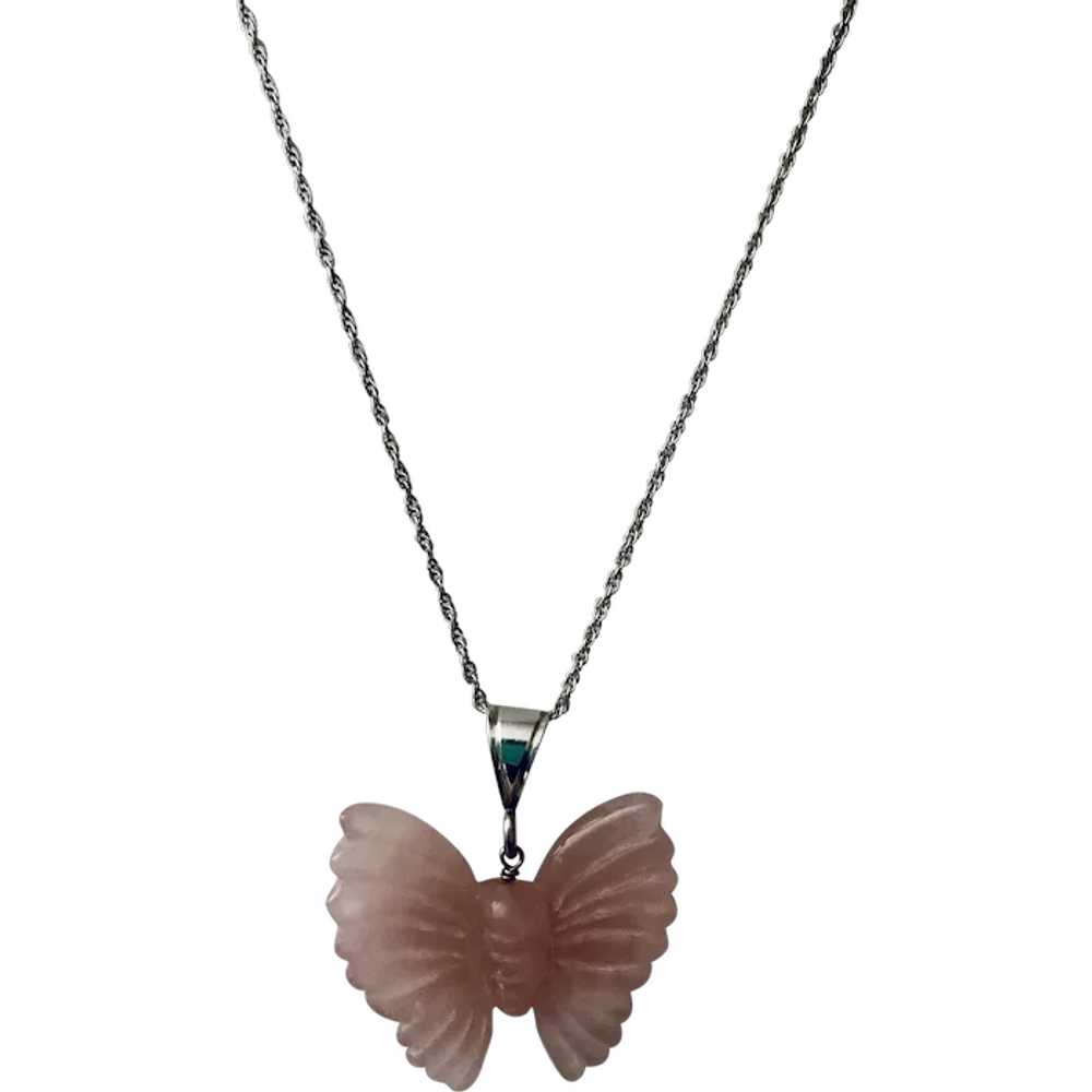 Beautiful Rose Quartz Butterfly on Sterling Chain - image 1