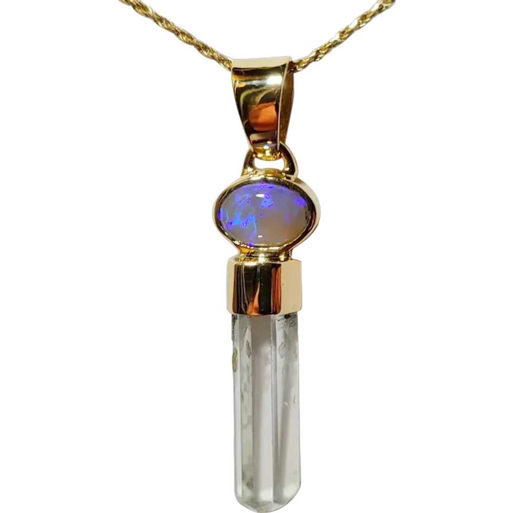 Opal Goshenite Beryl Crystal 10K Gold Pendant - image 1