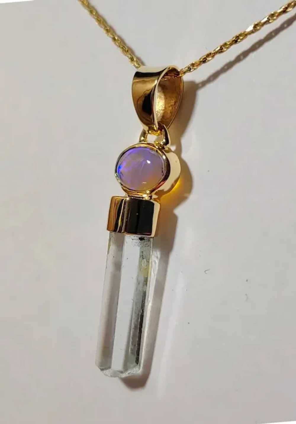 Opal Goshenite Beryl Crystal 10K Gold Pendant - image 3