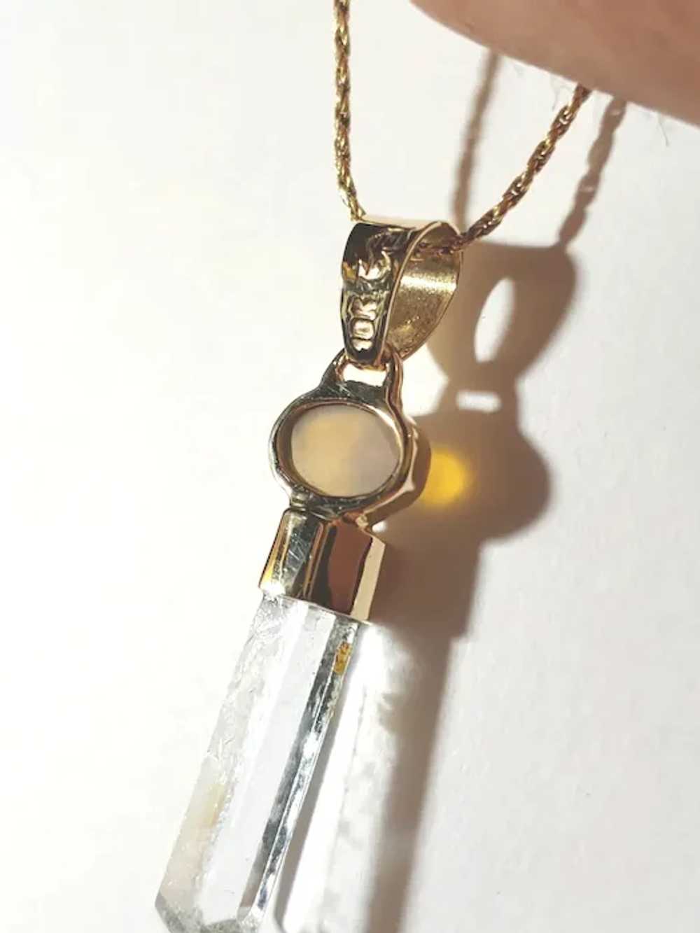 Opal Goshenite Beryl Crystal 10K Gold Pendant - image 4