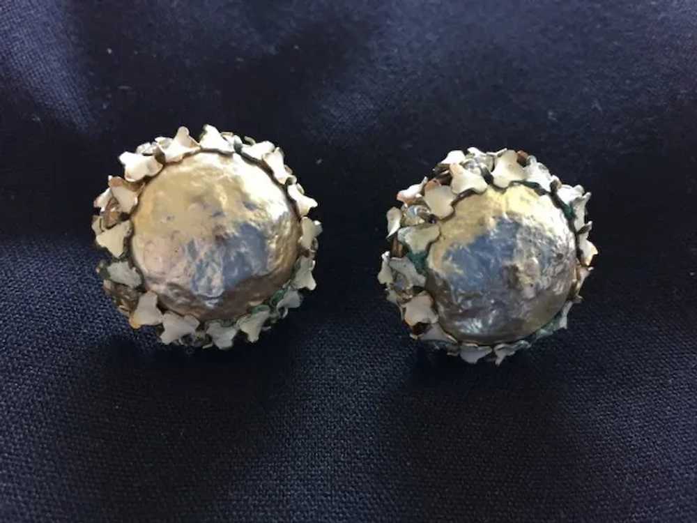 Rare Sandor Signed Button French Clip Earrings - image 2