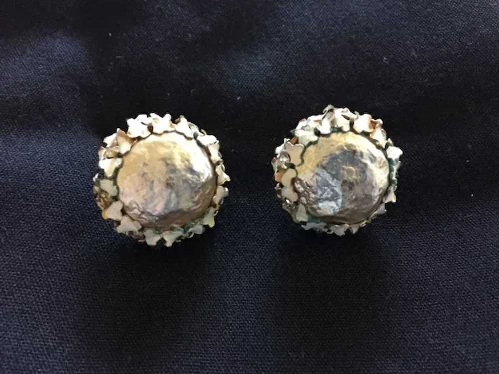 Rare Sandor Signed Button French Clip Earrings - image 4