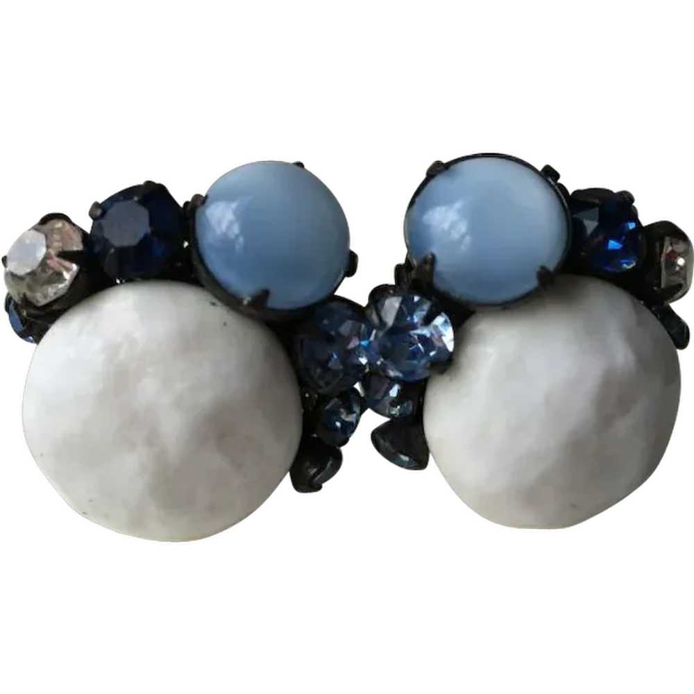 Miriam Haskell Button Milk Glass Moonstone Rhines… - image 1