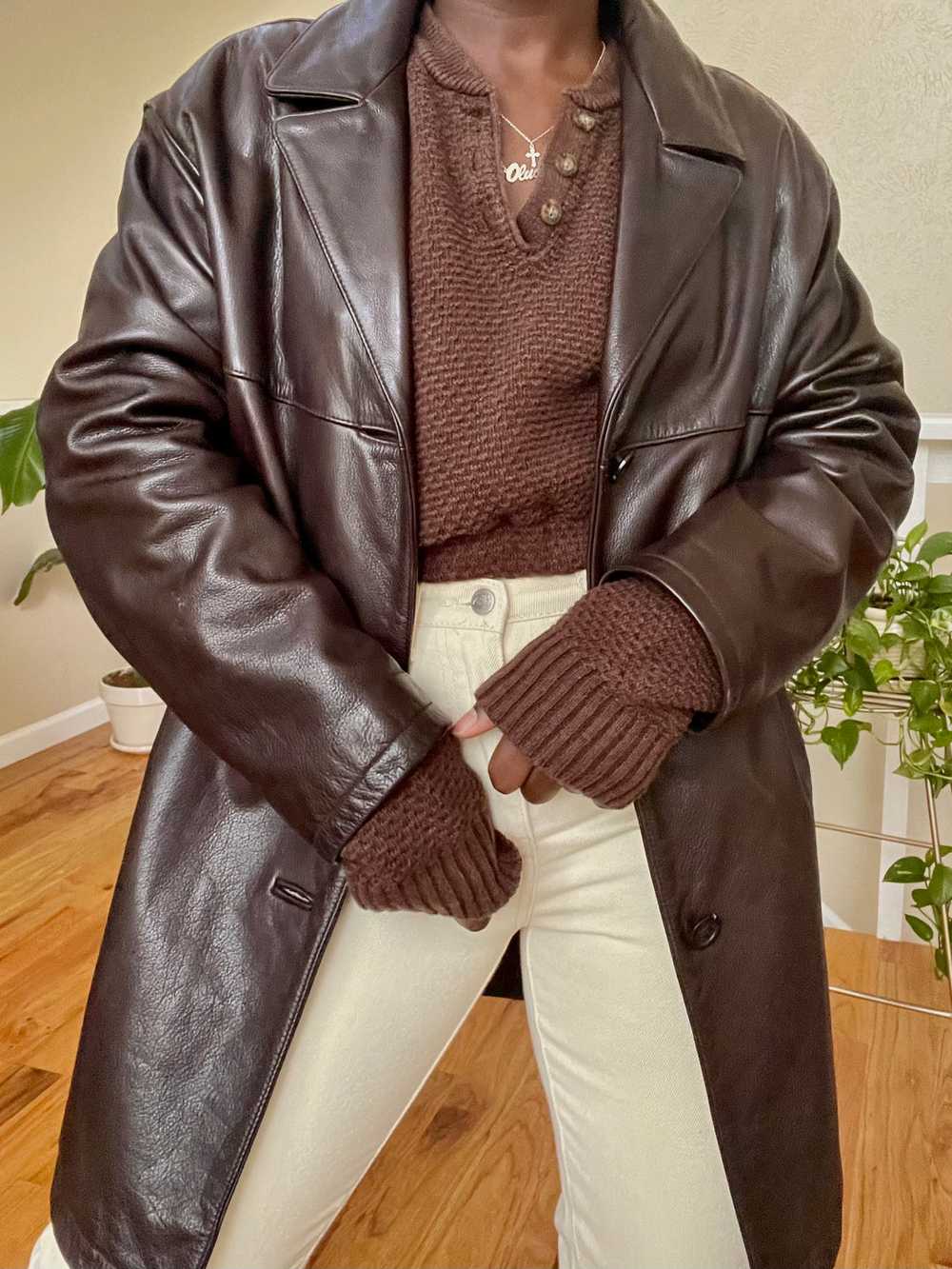 oversized vintage espresso leather jacket - image 1