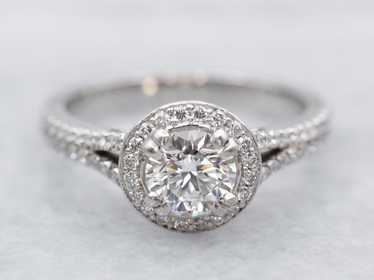 Pear Shape Diamond Halo & Diamond Band Engagement Ring 18kt White