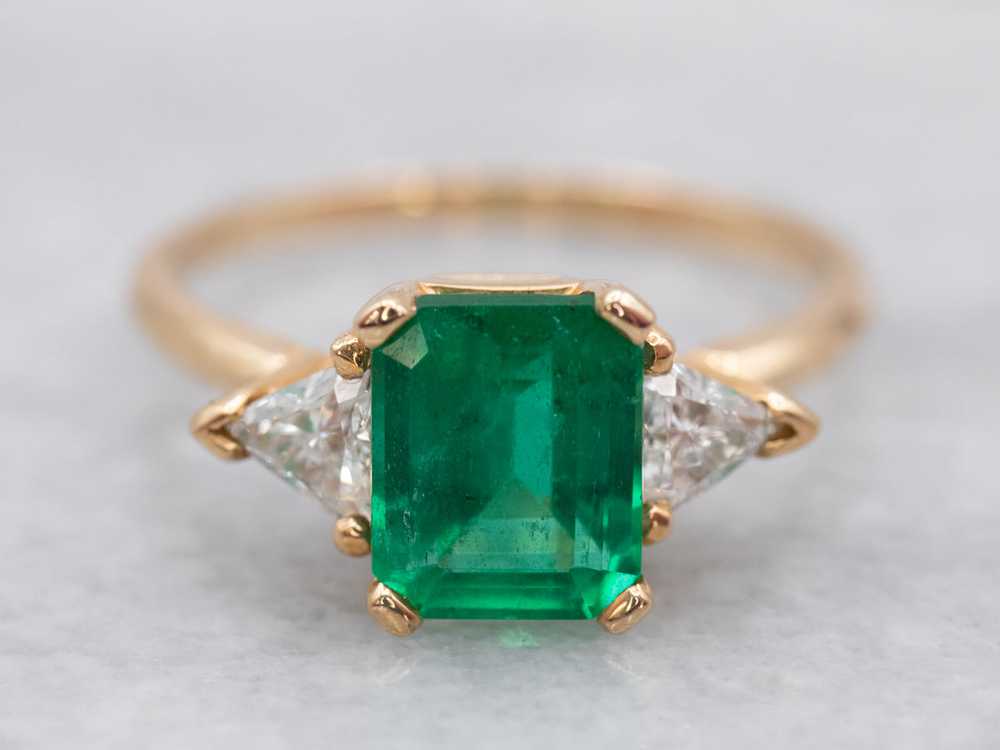Emerald and Diamond Yellow Gold Ring - image 1