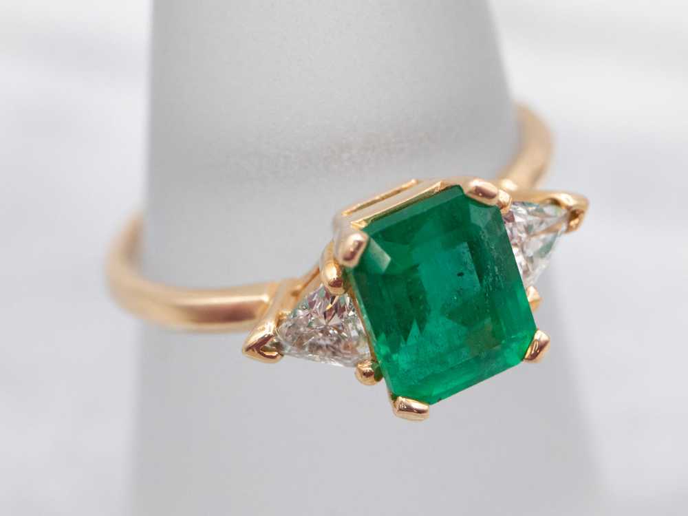 Emerald and Diamond Yellow Gold Ring - image 3