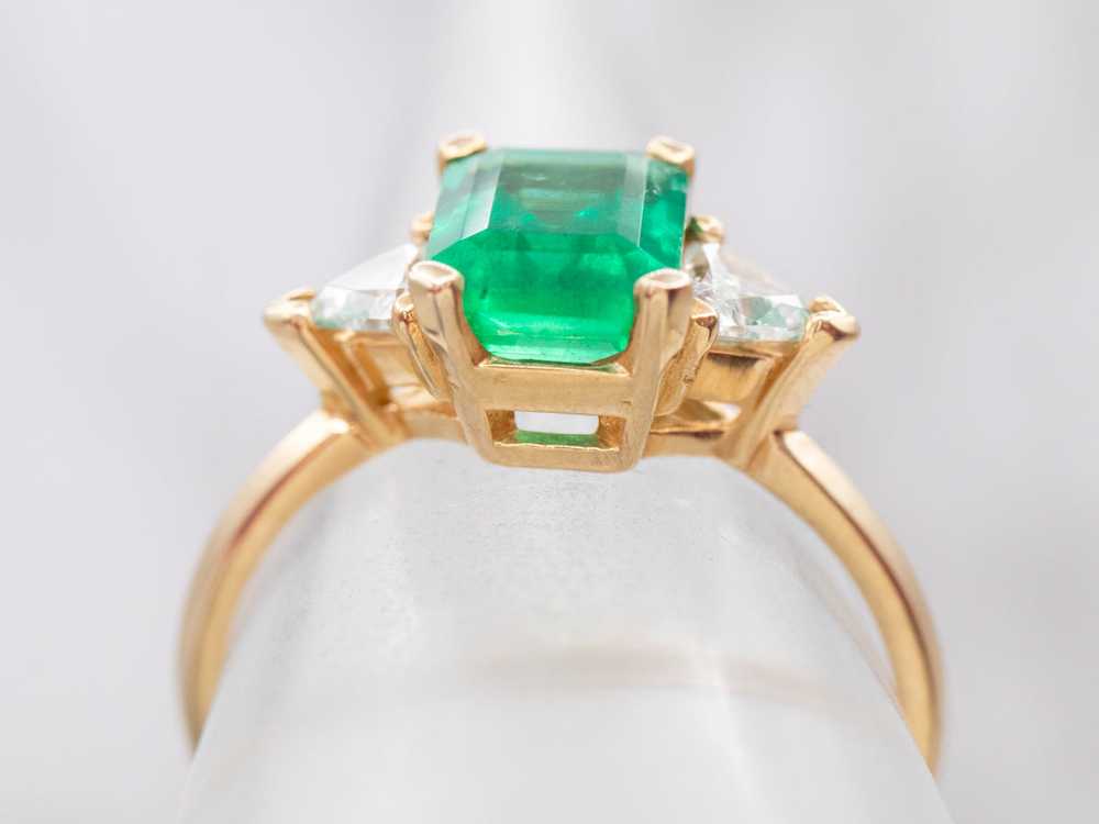 Emerald and Diamond Yellow Gold Ring - image 4