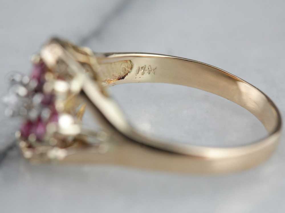 Floral Diamond and Ruby Cocktail Ring - image 3