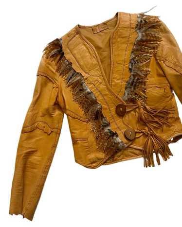 early 1970s leather and feather crop jacket - image 1