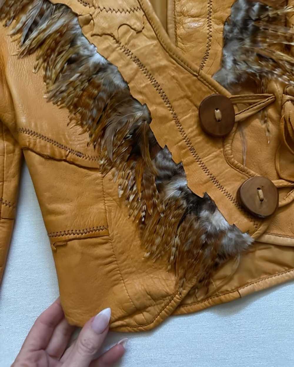 early 1970s leather and feather crop jacket - image 3