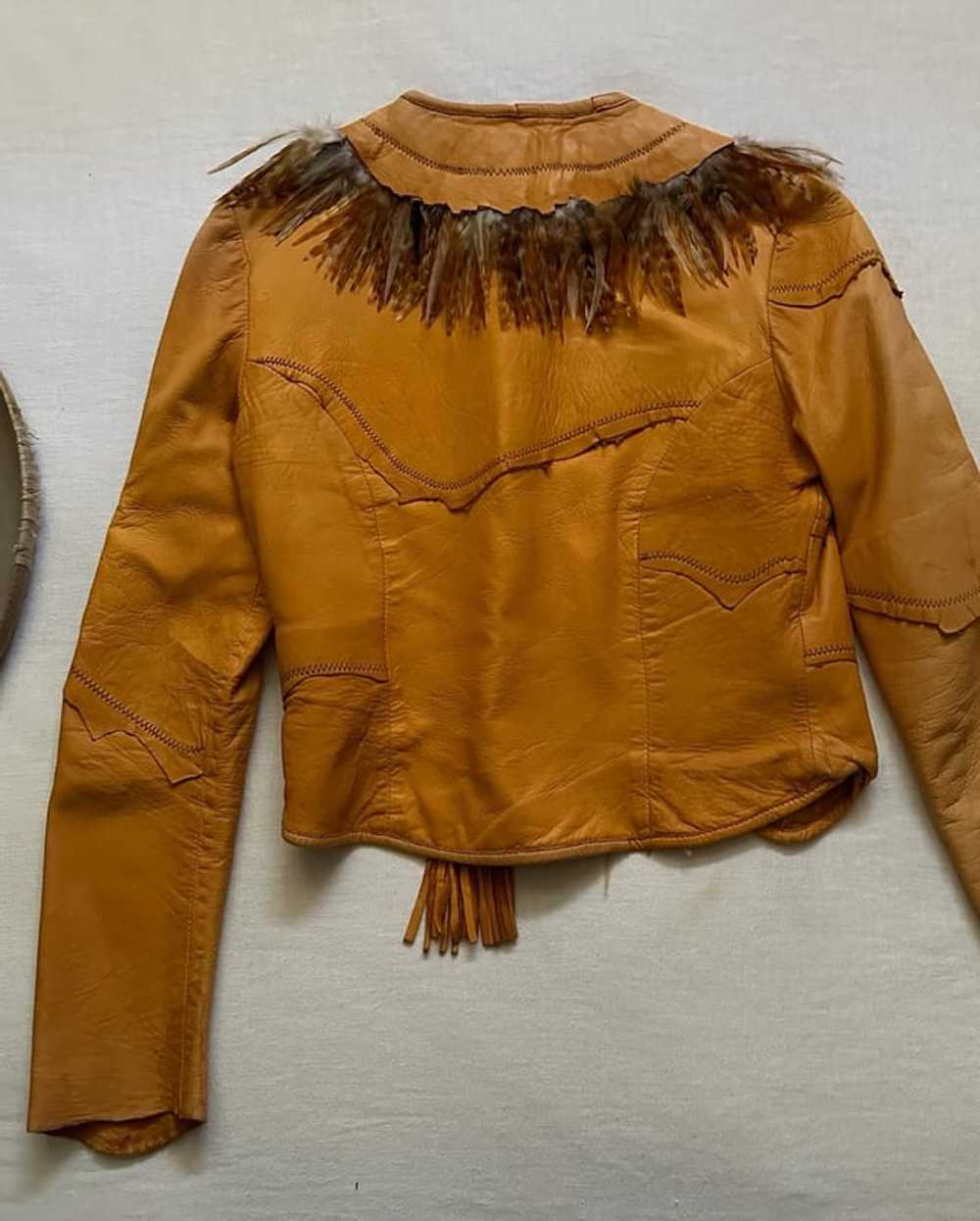 early 1970s leather and feather crop jacket - image 4