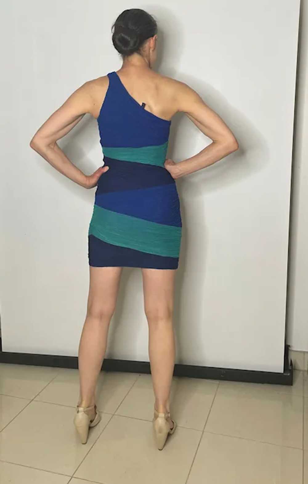 One Shoulder Bodycon Bandage Dress Colorblock Min… - image 2