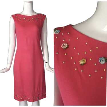 Vintage 60s Poppy Pink Shift Dress M Exc Condition - image 1