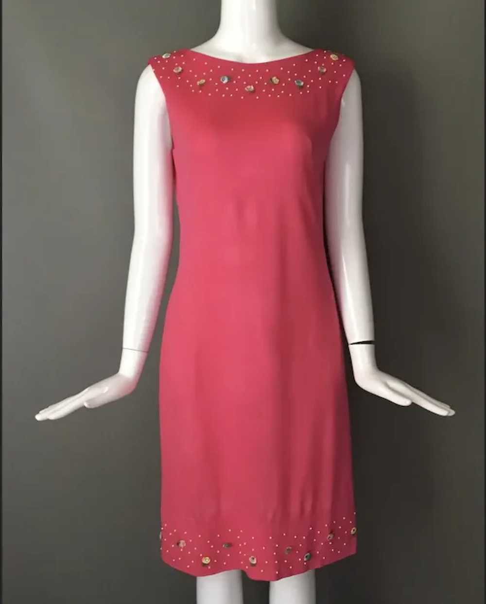 Vintage 60s Poppy Pink Shift Dress M Exc Condition - image 2