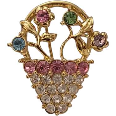 Monet Vintage Gold Tone Pink, Clear Purple Rhines… - image 1