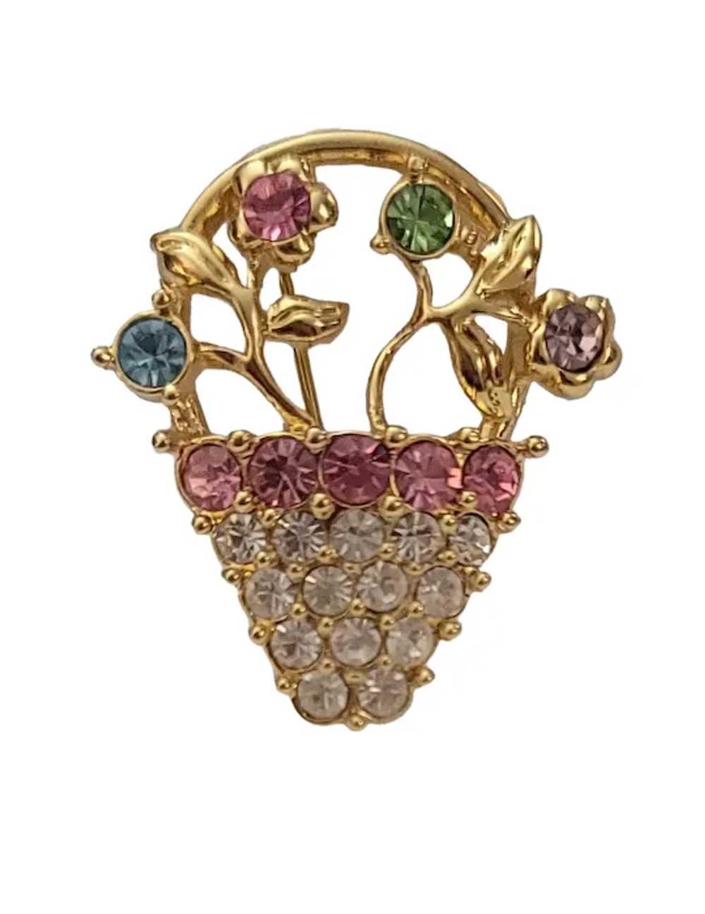 Monet Vintage Gold Tone Pink, Clear Purple Rhines… - image 2