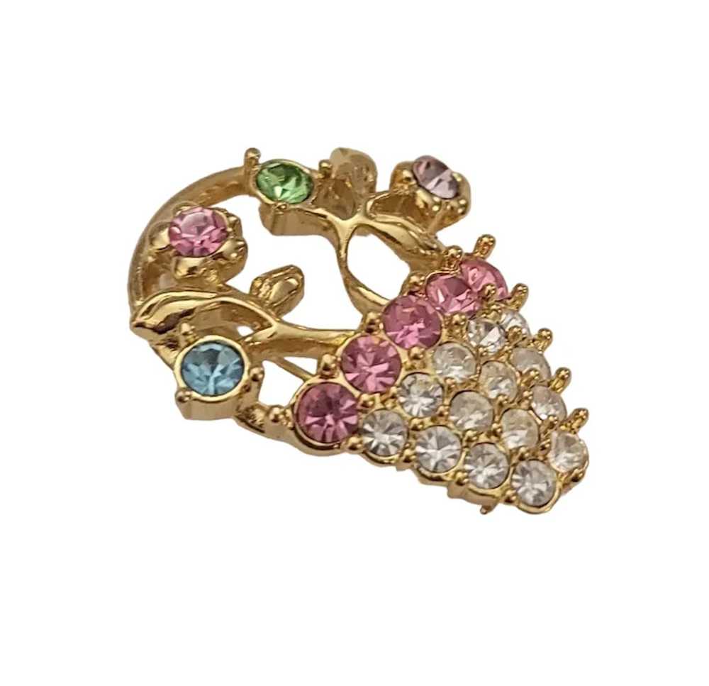 Monet Vintage Gold Tone Pink, Clear Purple Rhines… - image 3