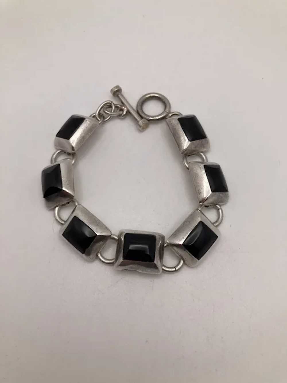 Vintage Taxco Mexican Sterling Silver and Onyx Li… - image 3
