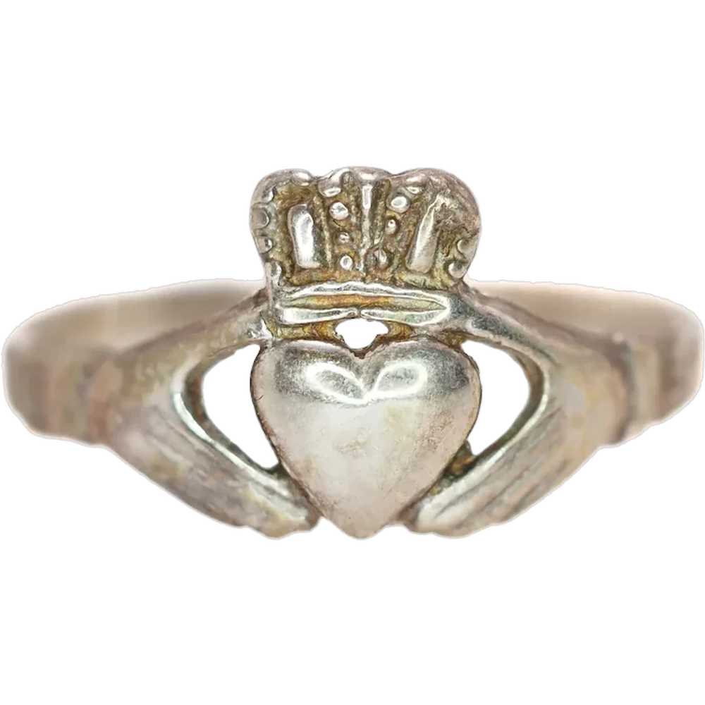 Vintage 1990s Sterling Silver Irish Claddagh Band… - image 1