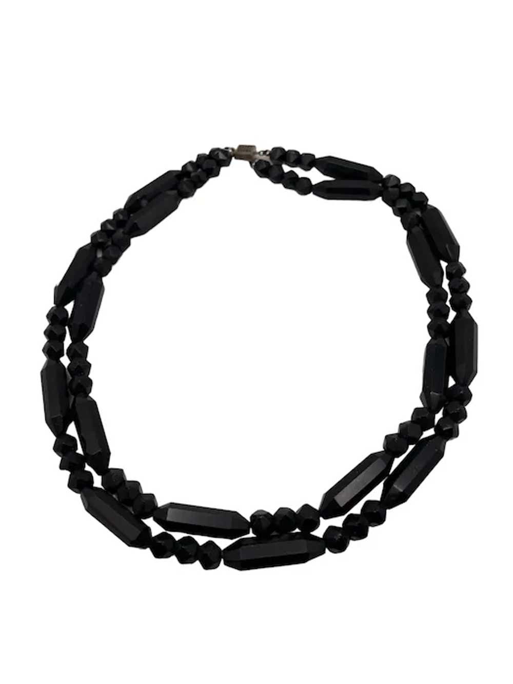 Vintage Black Faceted Crystal Double Strand Neckl… - image 2