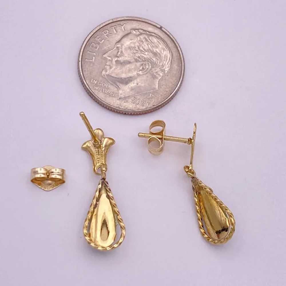 Petite Vintage Turquoise Dangle Earrings 14K Gold - image 2
