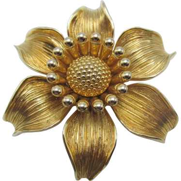 Nettie Rosenstein Gold-Plated Bushed Floral Brooch - image 1