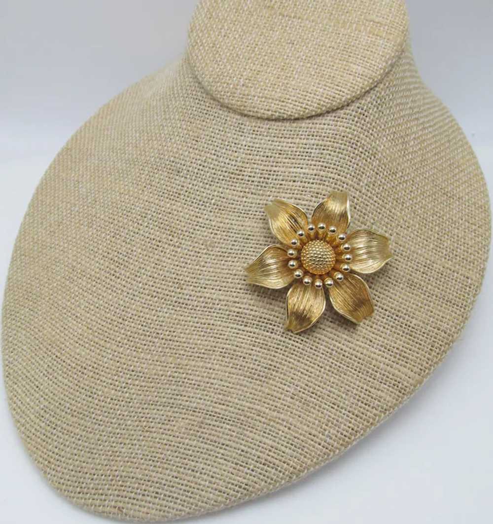 Nettie Rosenstein Gold-Plated Bushed Floral Brooch - image 2