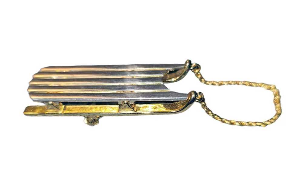 Goldtone Silvertone Sled Sleigh Pin - image 2