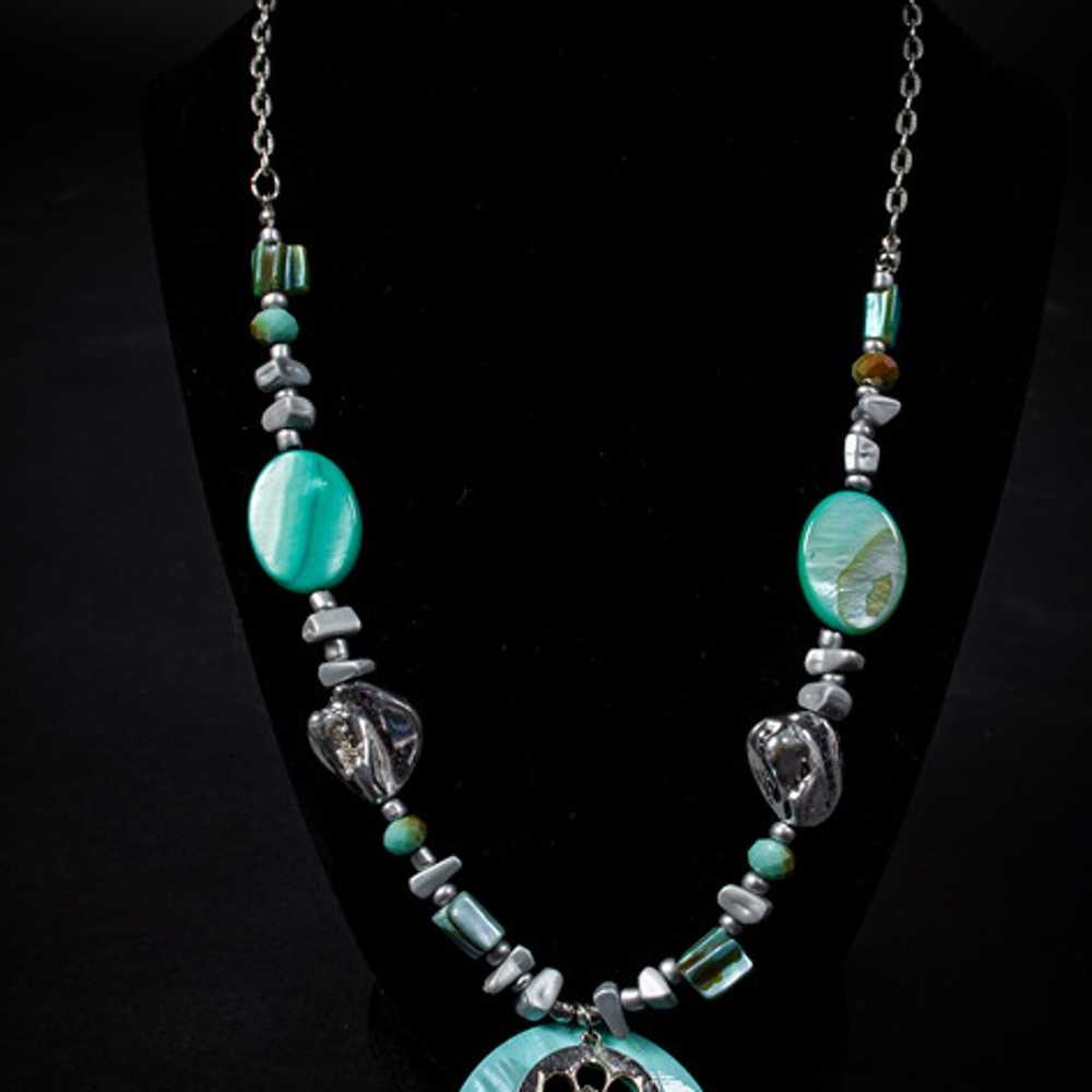 Vintage Silver Color Necklace With Cyan Pendant - image 1