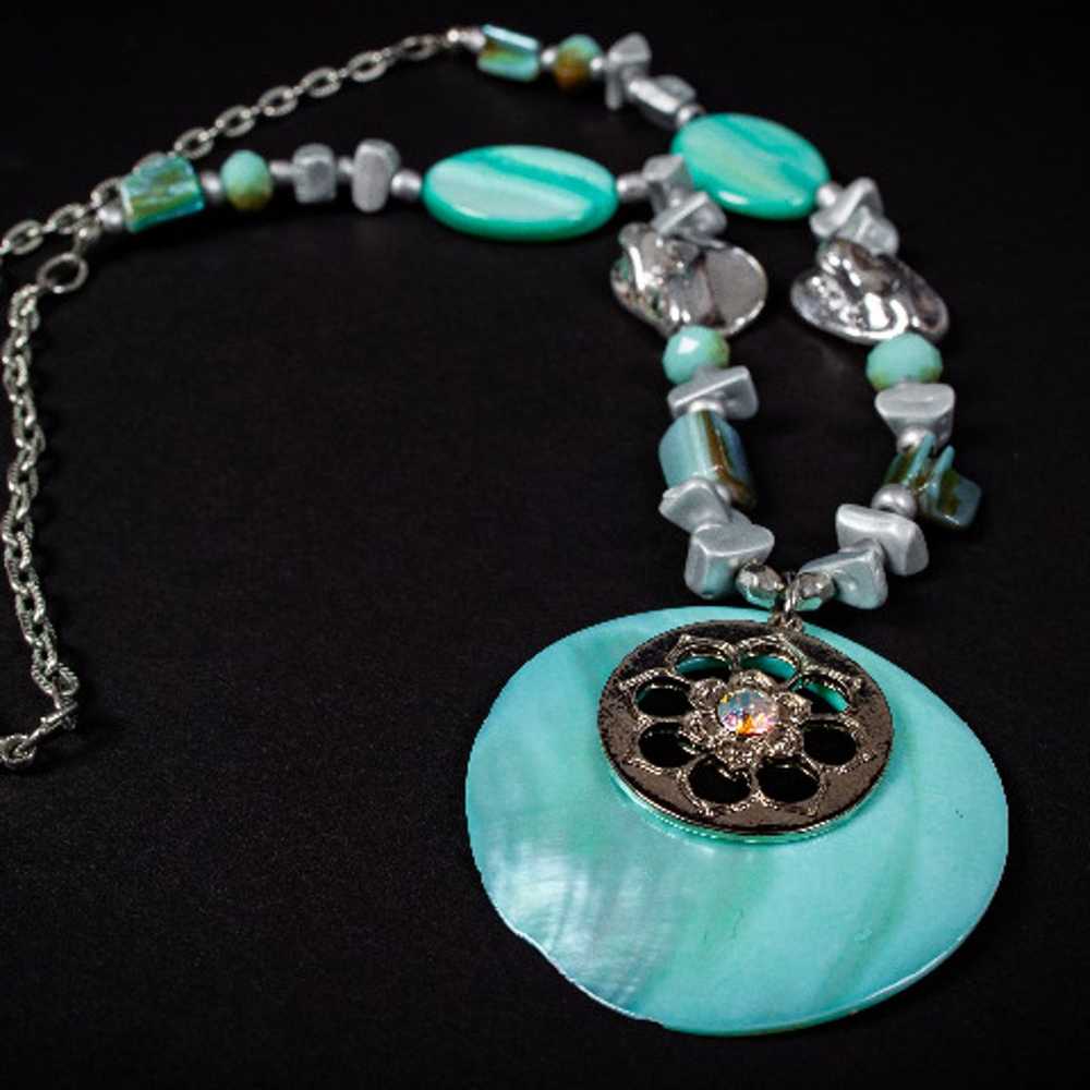 Vintage Silver Color Necklace With Cyan Pendant - image 2