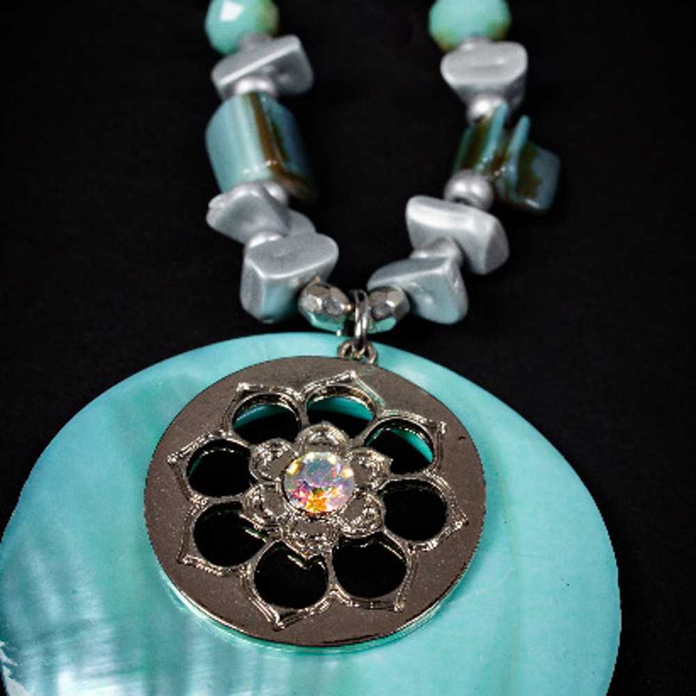 Vintage Silver Color Necklace With Cyan Pendant - image 6