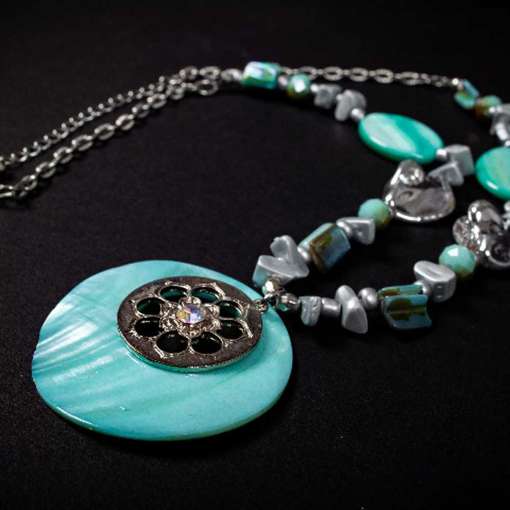 Vintage Silver Color Necklace With Cyan Pendant - image 7