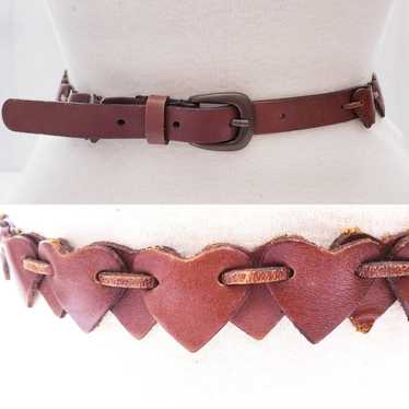 Hollister Womens Vintage Hearts Brown Leather Belt