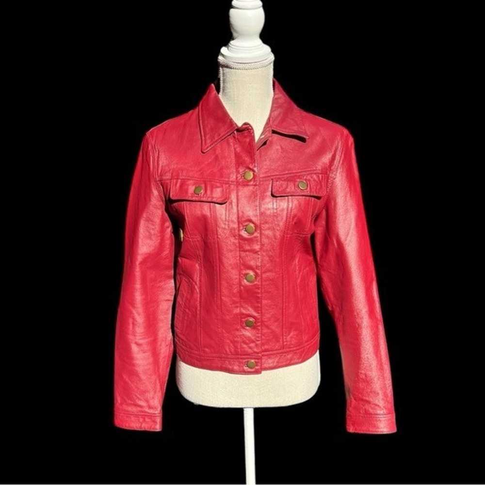 Vintage Metrostyle Red Leather Cropped Collared B… - image 1