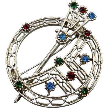 Celtic Tara Brooch Vintage Sword Shield Rhineston… - image 1