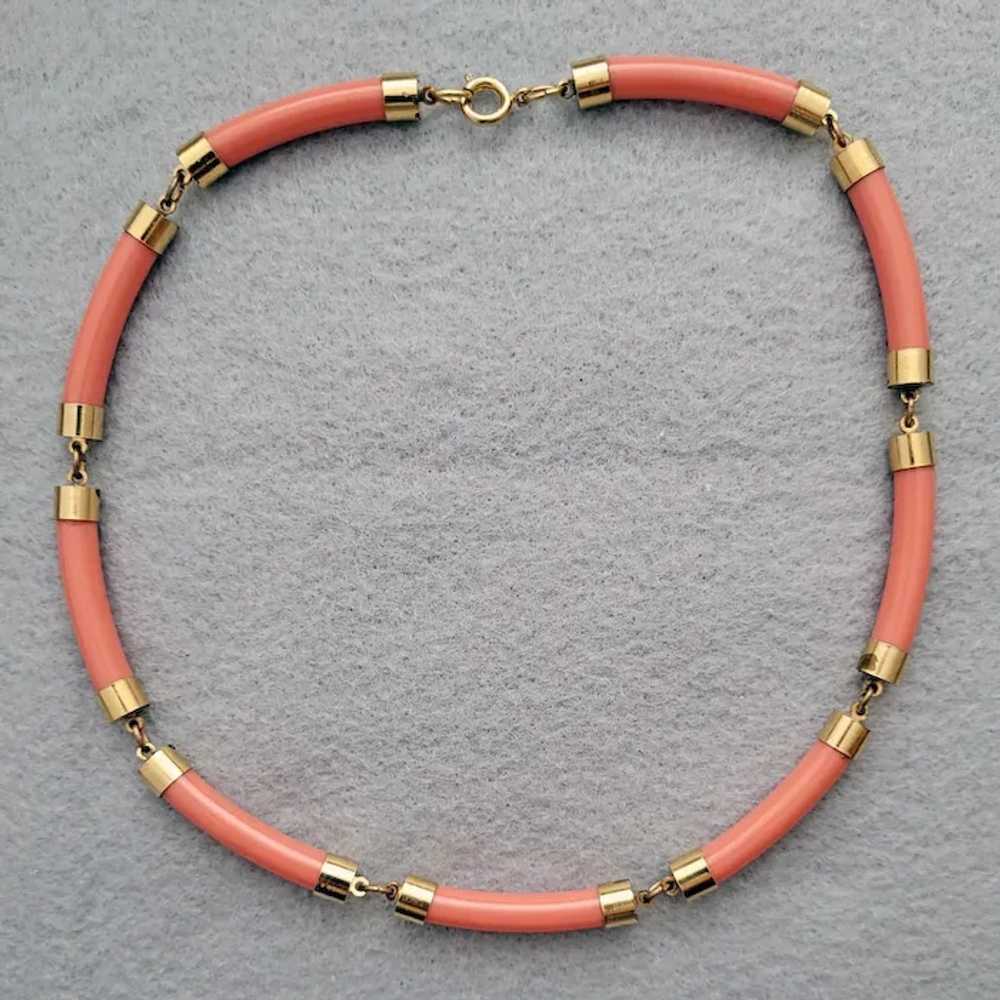 Faux Coral Link Necklace Long Lucite Curved Beads… - image 2